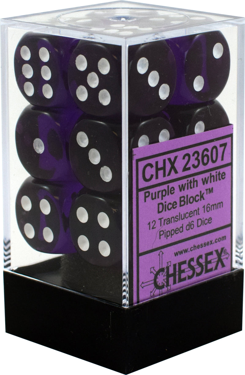 CHX23607: 16mm D6 Translucent Purple/White